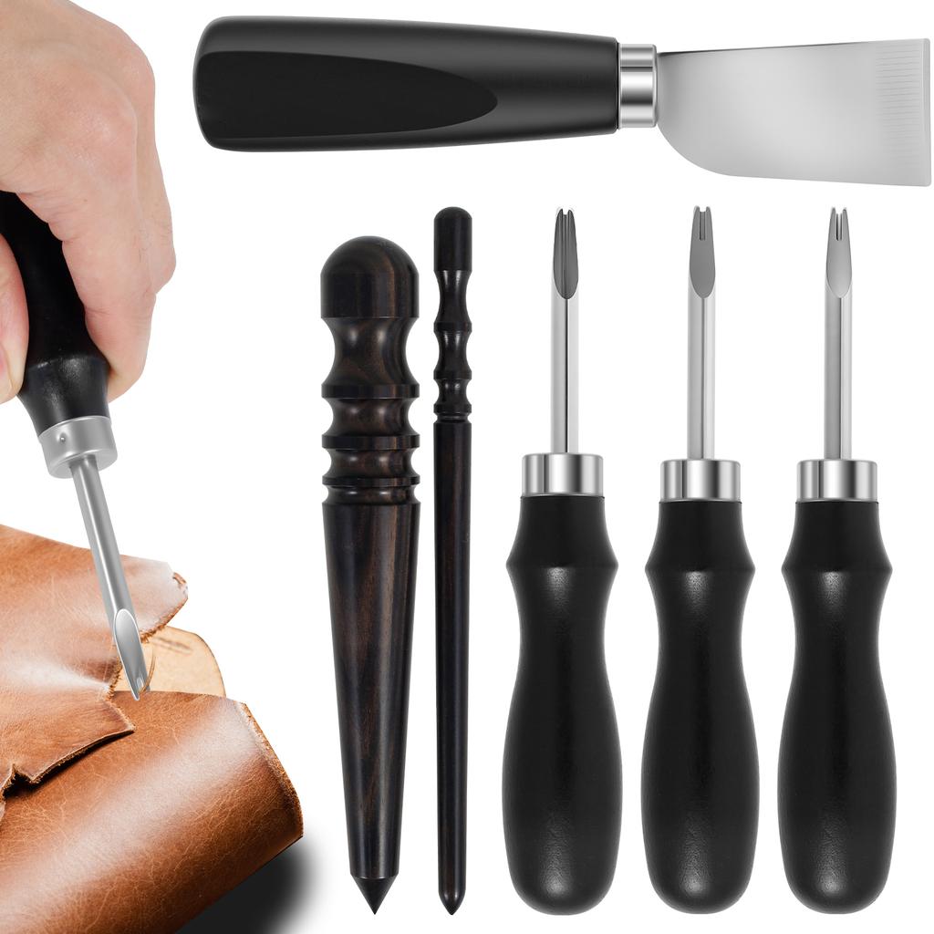 6/7 Pcs Leather Craft Tool Set Leather Edge Beveler Cutting Knife Working Tool Set,DIY Leather Handicrafts Cutting Tool