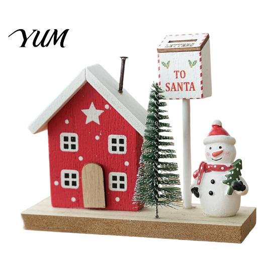 Cute Doll Christmas Ornament Set Mini Village House Figurine, Winter Scene with Snowman Gift for Family Bear & Mailbox, Nordic Style Desktop Tabletop
