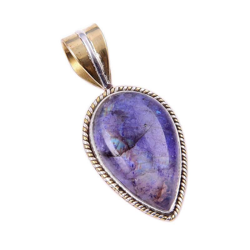 Подвеска из натурального фиолетового лунного камня из цельного серебра 925 пробы в двух тонах 1,25'' v8y82