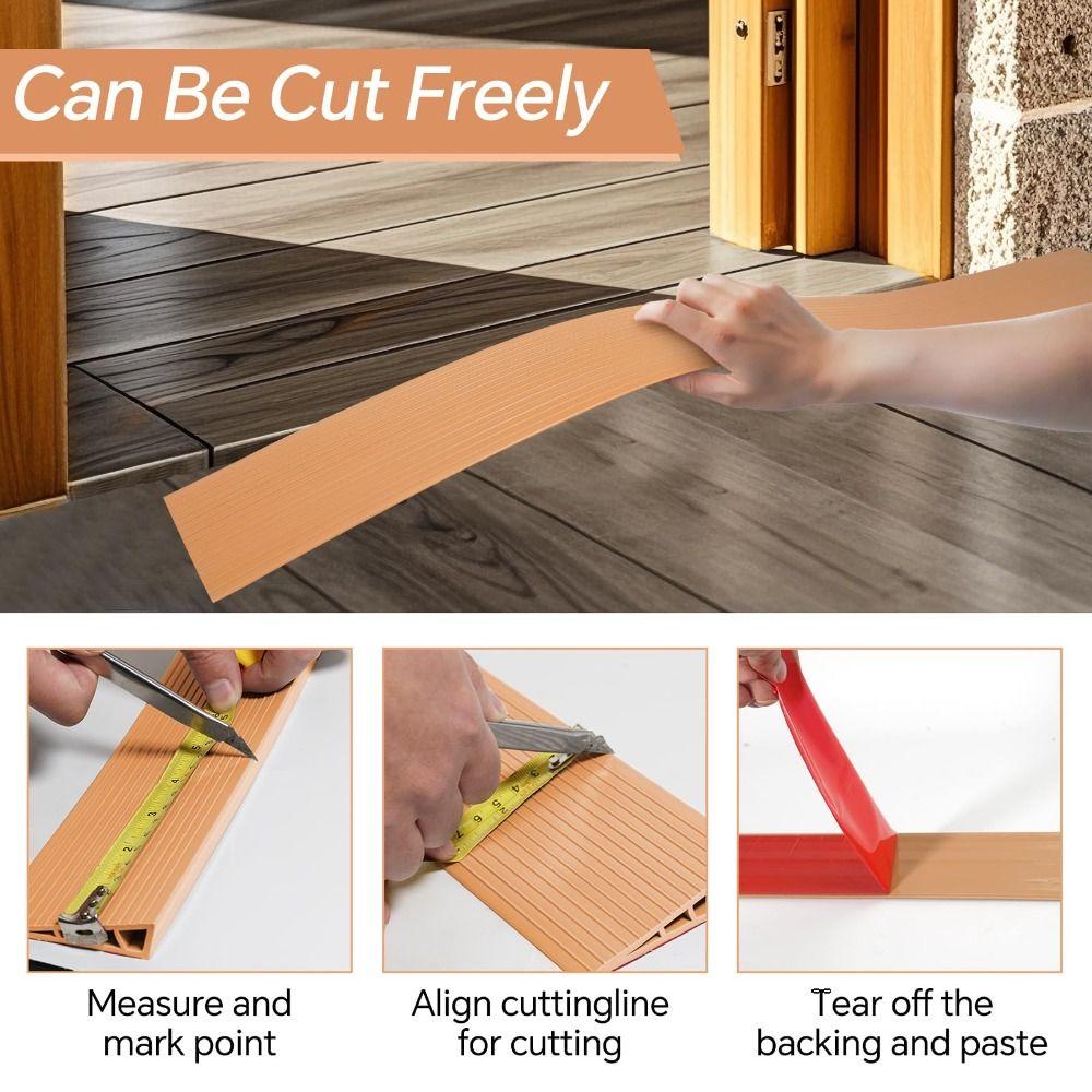 Пороговые пандусы для перехода с ковра на плитку 60 см Мягкие пандусы для инвалидных колясок Отрезаемые Водонепроницаемая напольная переходная планка Деревянный/плиточный пол