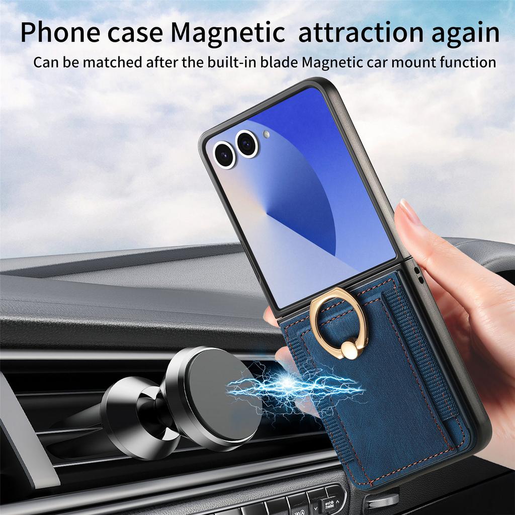 For Samsung Galaxy Z Flip7 5G Phone Case Leather Back Cover with Card Slots Kickstand