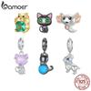 BAMOER 925 Sterling Silver Little Hamster Black Cat Charm French Bulldog Pendant Fit Original Bracelet DIY Charm