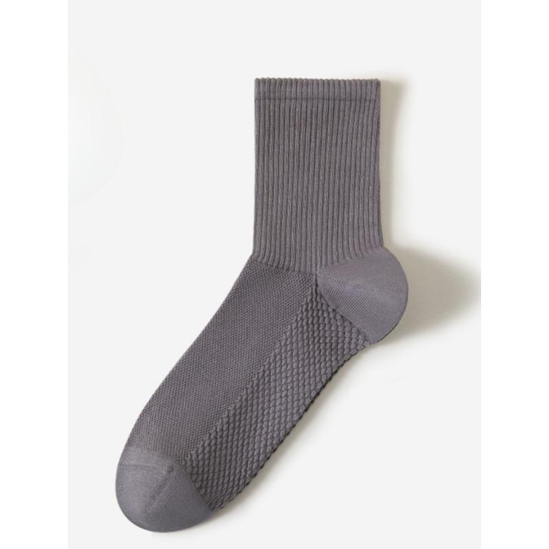 Men's Spring Mesh Mid-calf Socks Solid Color Massage Base Boneless Socks Antibacterial Men's High-top Cotton Socks