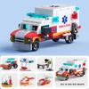 6in1 Ambulance Escort Car Helicopter Paramedic Doctor Mini Loader Truck Classic Model Building Blocks Sets Bricks Toy City