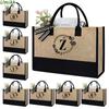 Women's Jute Tote Bag Personalized Large Capacity Handbag Summer Fashion Shopping Beach Bag Linen Travel Storage Bag with Letter