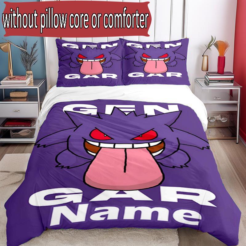 3pcs Duvet Cover Set (1*Duvet Cover + 2*Pillowcase, Without Core), Custom Name Gengar Pattern Bedding Set, Home Bedroom Decor Gift