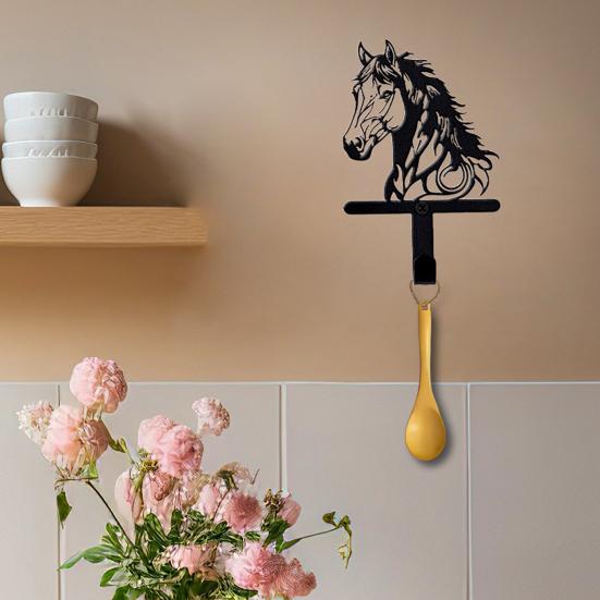 Black Horse Wall Hook Key Hanger with Horse Silhouette Wall Mounted Iron Hook Entryway Organizer