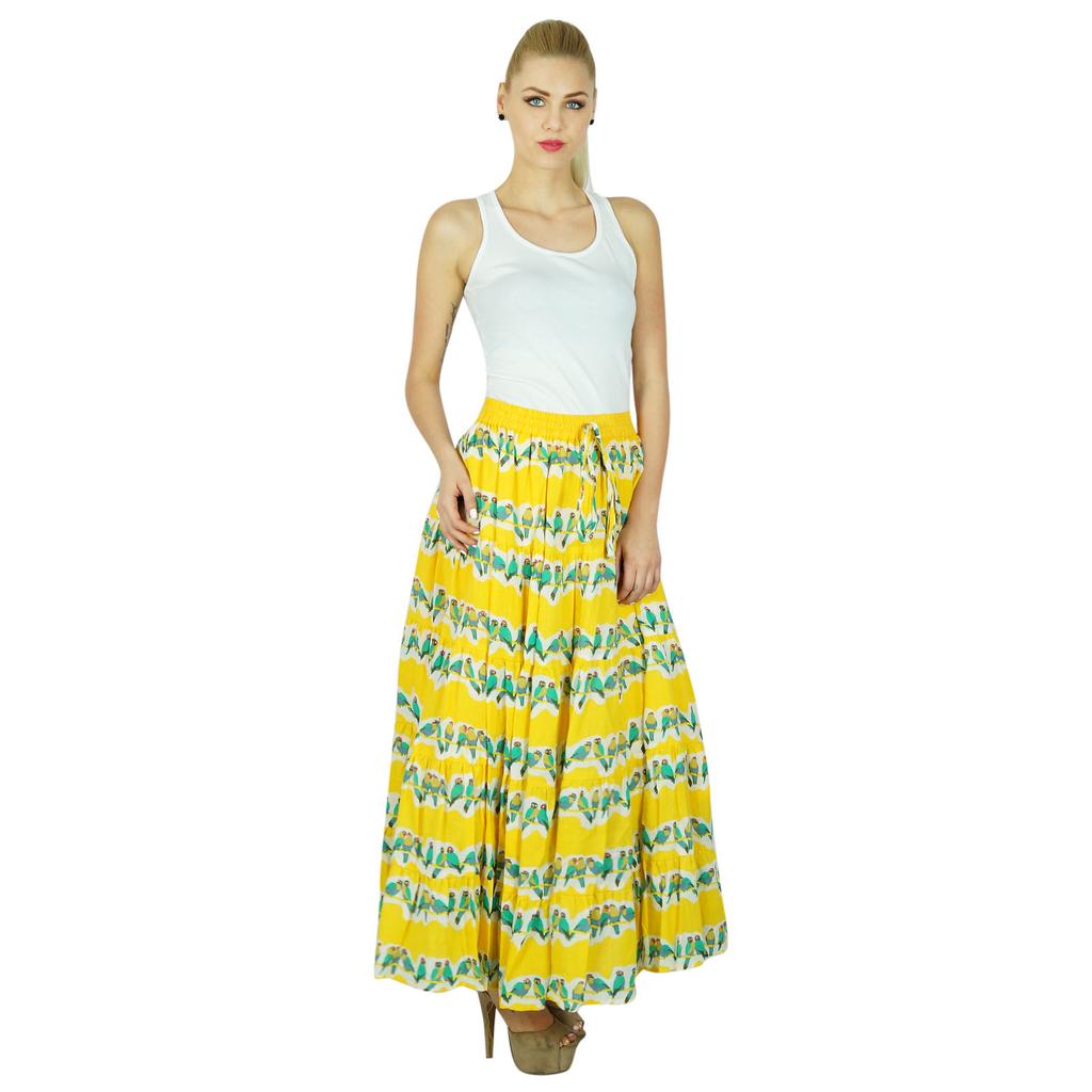 Bimba Длинная расклешенная хлопковая юбка в стиле бохо с эластичной резинкой на талии