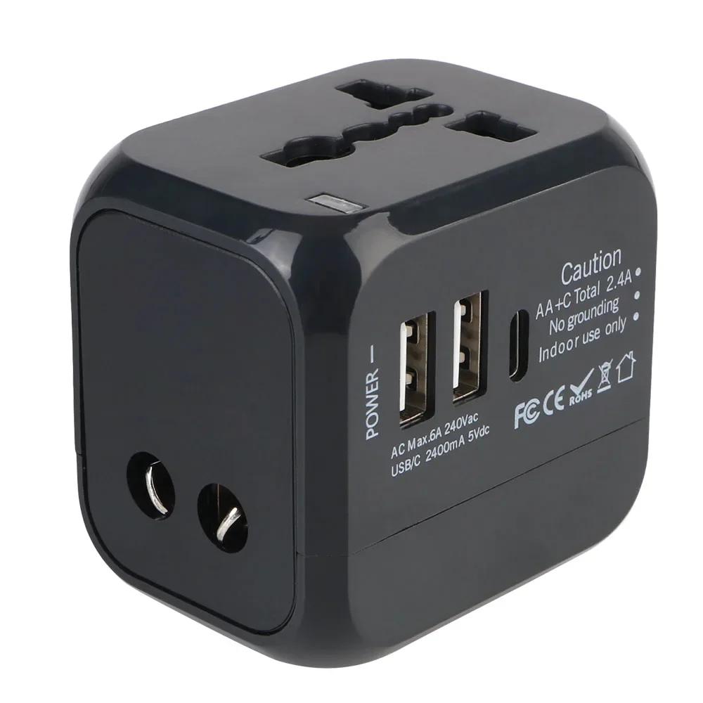 Universal All-in-One Travel Adapter US EU UK AU Plug with 3 Ports (2USB +1 Type C), Fast Wall Charger for Worldwide Travel Use