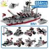 Military Ship 554pcs 8in1 Aircraft Cruiser Building Blocks Army Warship Plane Truck Bricks City Children Toys for Boy
