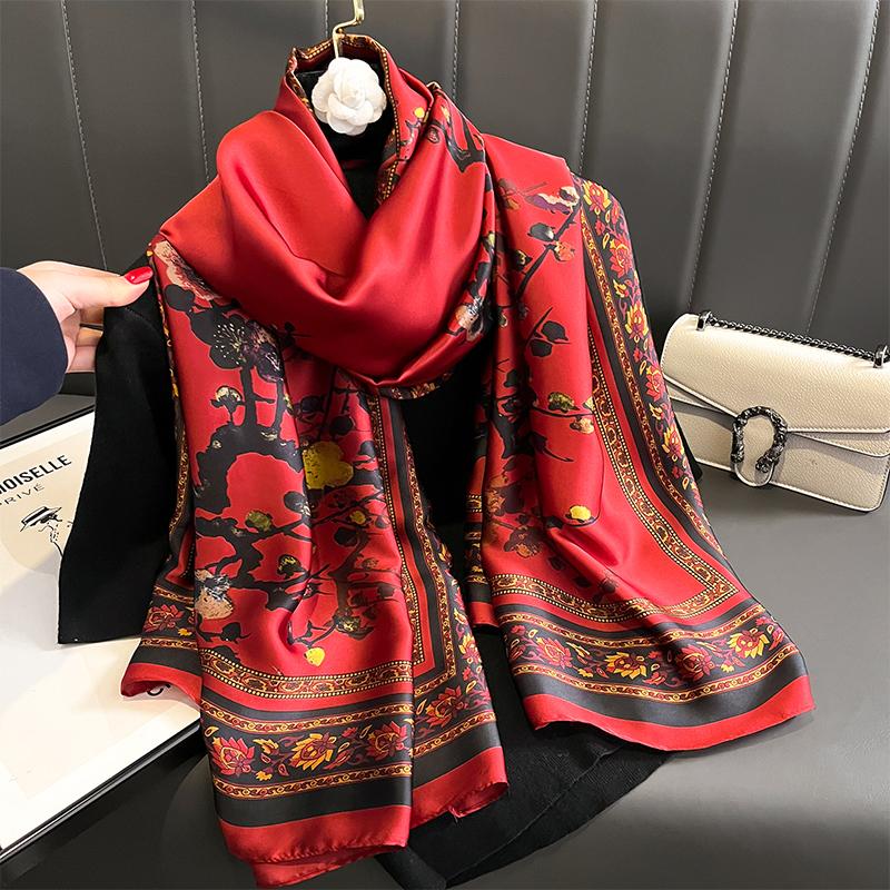 Design Satin Silk Shawl Hijab Scarf Women Fashion Summer Sunscreen Beach Stole Wraps Bufanda Female Headkerchief Echarpe New