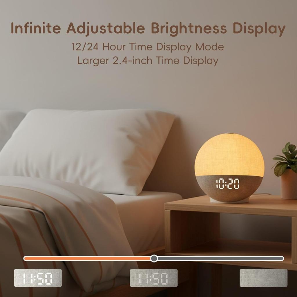 Sunrise Alarm Clock Wake Up Light White Noise Machine 30 Sleep Sounds Bluetooth Speaker Colorful Light for Bedroom Ambient Light