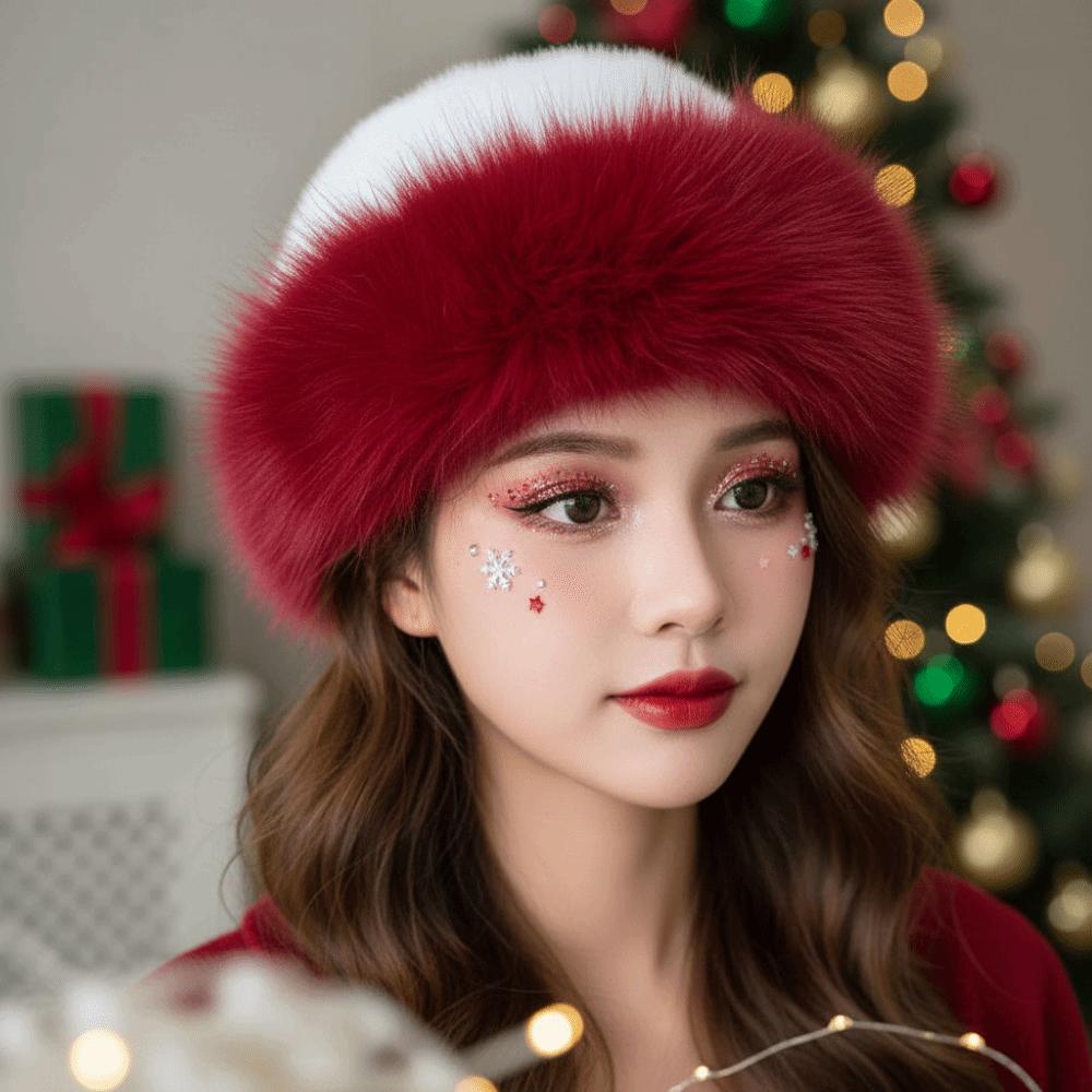 Thick Plush Fluffy Trapper Cap Round Top Plush Bucket Hats Christmas Fur Hat Ladies