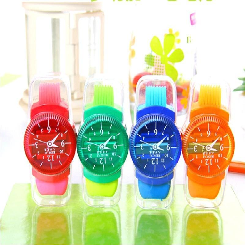 2 шт. 3 в 1 точилка для карандашей в виде наручных часов с ластиком и кисточкой, прекрасные школьные канцелярские принадлежности