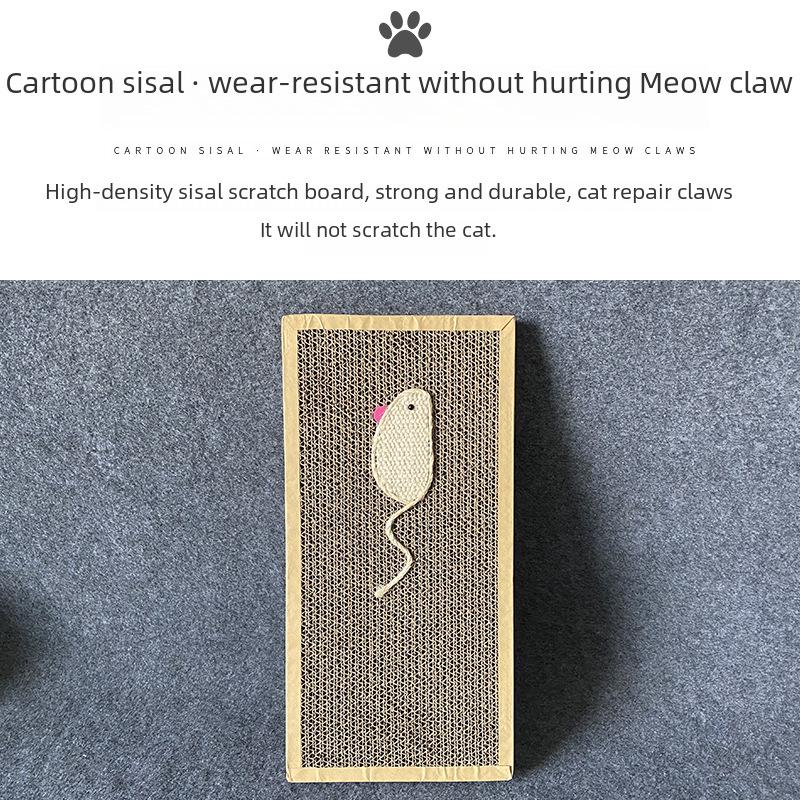 Большая сизалевая доска-когтеточка для кошек с фигурками мышек и рыбок для стачивания когтей