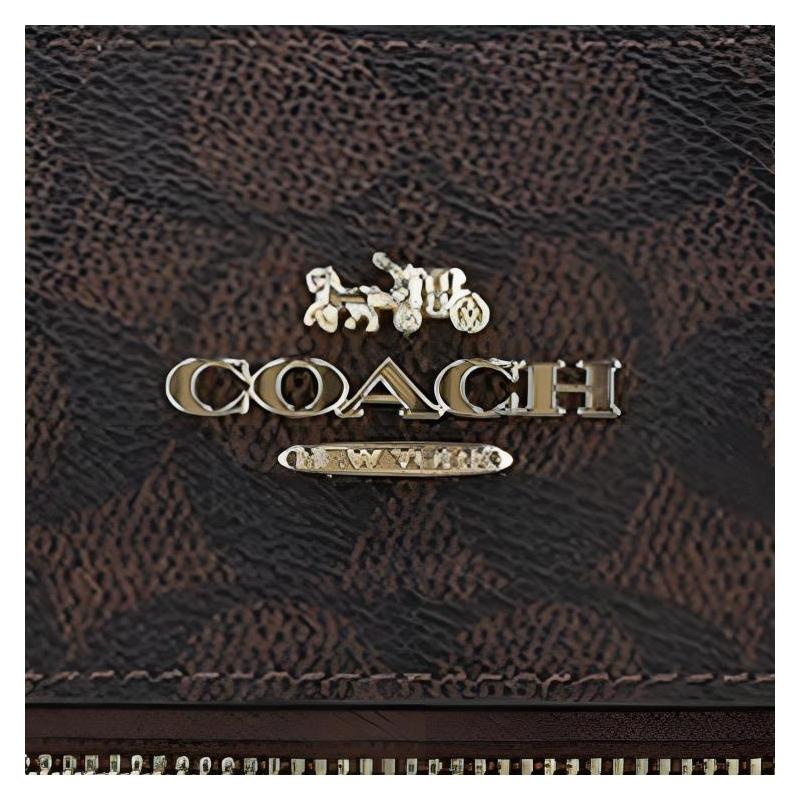 COACH 24 Classic Printed Pattern Zipper Closure PVC Crossbody Bag Medium Women's Dark Brown and Black