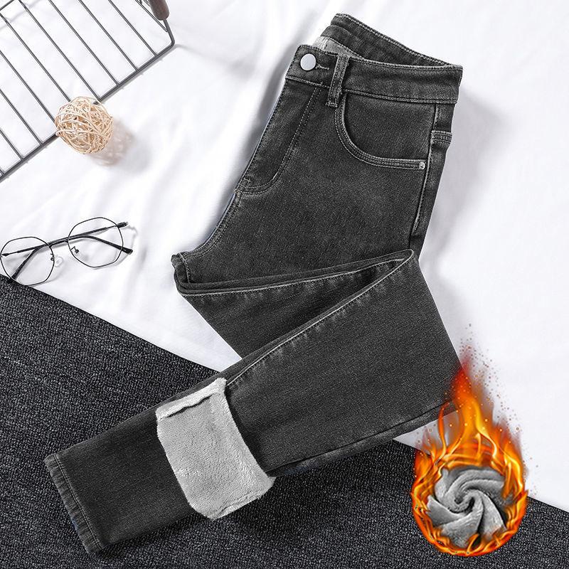 Зима-осень-зима плюс бархатные утепленные эластичные брюки с высокой талией больших размеров женские брюки-карандаш джинсы джинсовые укороченные брюки