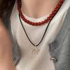 Женское колье из стерлингового серебра 925 пробы с красным агатом - Бусы-цепочка для свитера на китайский Новый год и Рождество