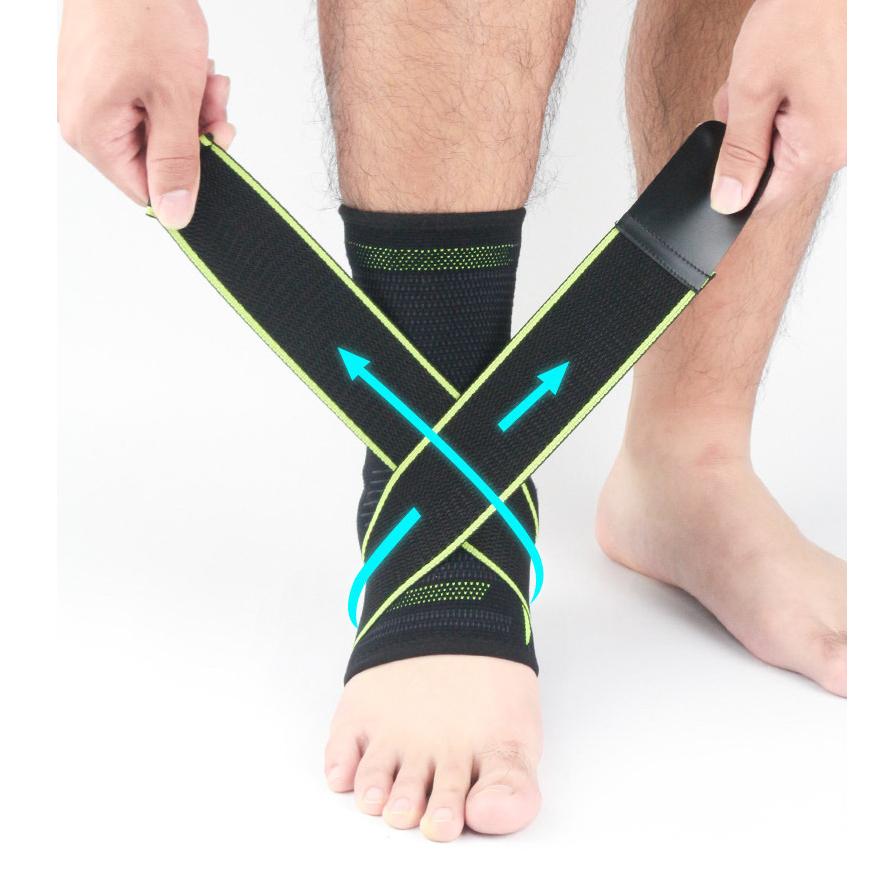 Manufacturer Adjustable Weave Elastic Compression Foot Ankle Support Brace Socks Sleeve Protector Gear with Bandage Wraps Straps