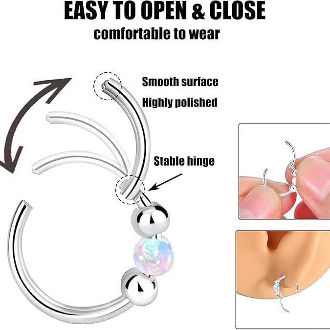 18G Hinged Spiral Nose Hoop for Rook, Conch, Cartilage, Daith, and Tragus Piercings - Stainless Steel Closed Ring