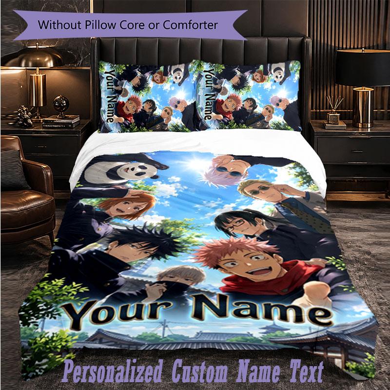 Personalized 3Pcs Bedding SetJujutsu Kaisen Custom Text Duvet Cover Pillowcase Set Bedroom Gift