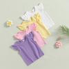 Kid Girls Shirt, Fly Sleeve Round Neck Solid Color Street Party Casual Loose Spring Summer Tops