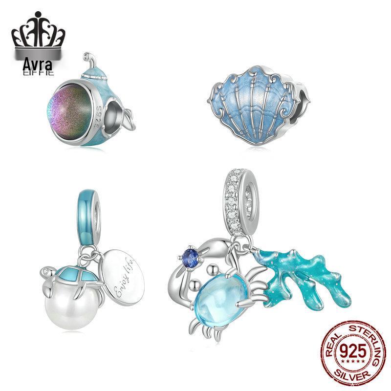 Браслет-шарм из стерлингового серебра 925 пробы Everle с подвесками в виде морских существ: подводной лодки, черепахи и краба