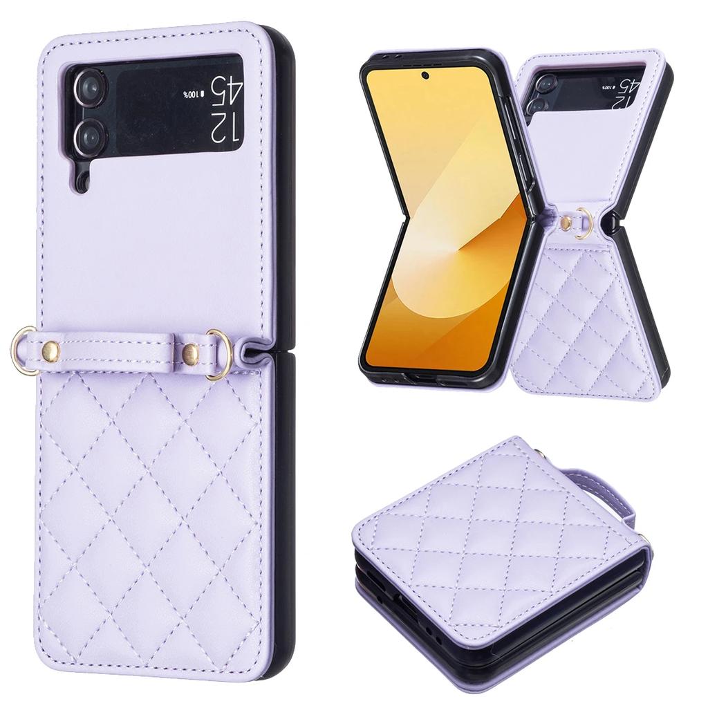 Luxury Diamond Lanyard Leather Case For Samsung Galaxy Z Flip 7 FE 6 5 4 3 5G Flip6 Flip5 Shoulder Strap Crossbody Folding Cover