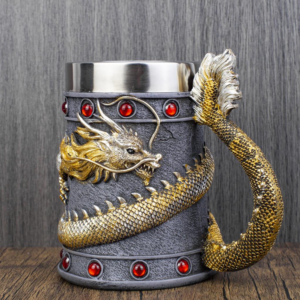 Mighty Asian Dragon Mug Tankard 304 Stainless Steel Resin 3D Retro Beer Tankard Stein Cup Mugs BEST Birthday Gift 600ml 20oz