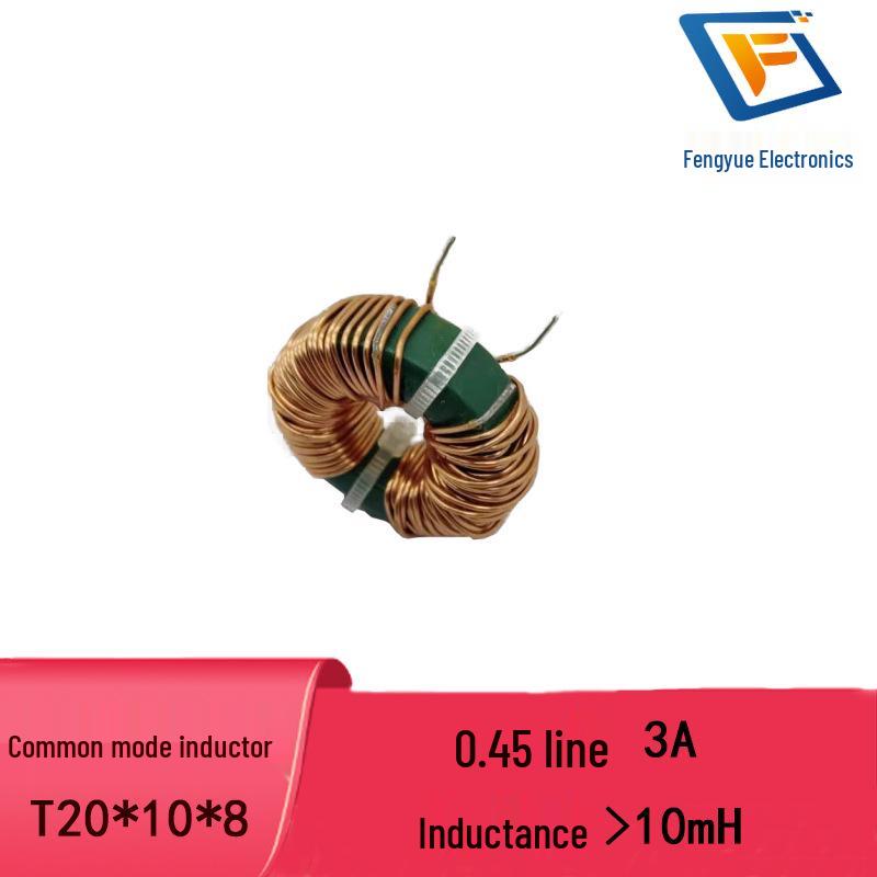 Common Mode Choke T20x10x8: 0.45 Wire, Bifilar Wound, 10mH, 3A, Ferrite Core Inductor Coil with Green Ring