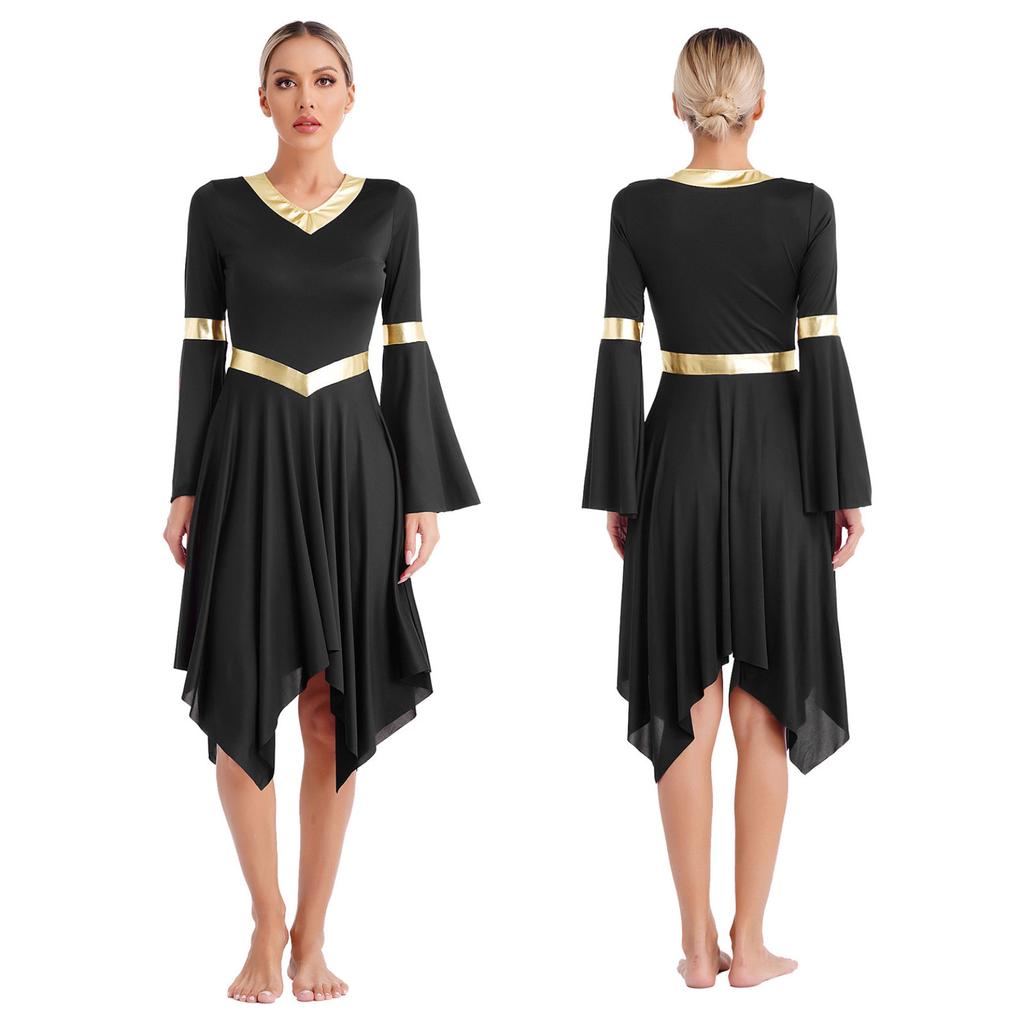 Платье-туника для литургического классического танца с V-образным вырезом и расклешенными рукавами, асимметричный подол, платья для церемоний, церковного поклонения, танцевальная одежда