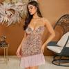Women's Sequin Halter Dress Dinner Dress Wrap Hip Short Dress Patchwork Lotus Hem