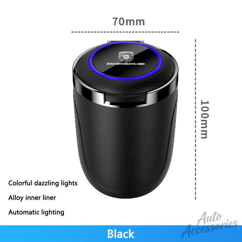 Car LED Ashtray Alloy Garbage Cup Ashtray Flame Retardant Cigarette Holder Box For Porsche Cayenne Panamera Macan Taycan Sticker QV5
