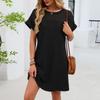 Женское модное однотонное платье с круглым вырезом, кружевной вставкой, свободного кроя, с коротким рукавом