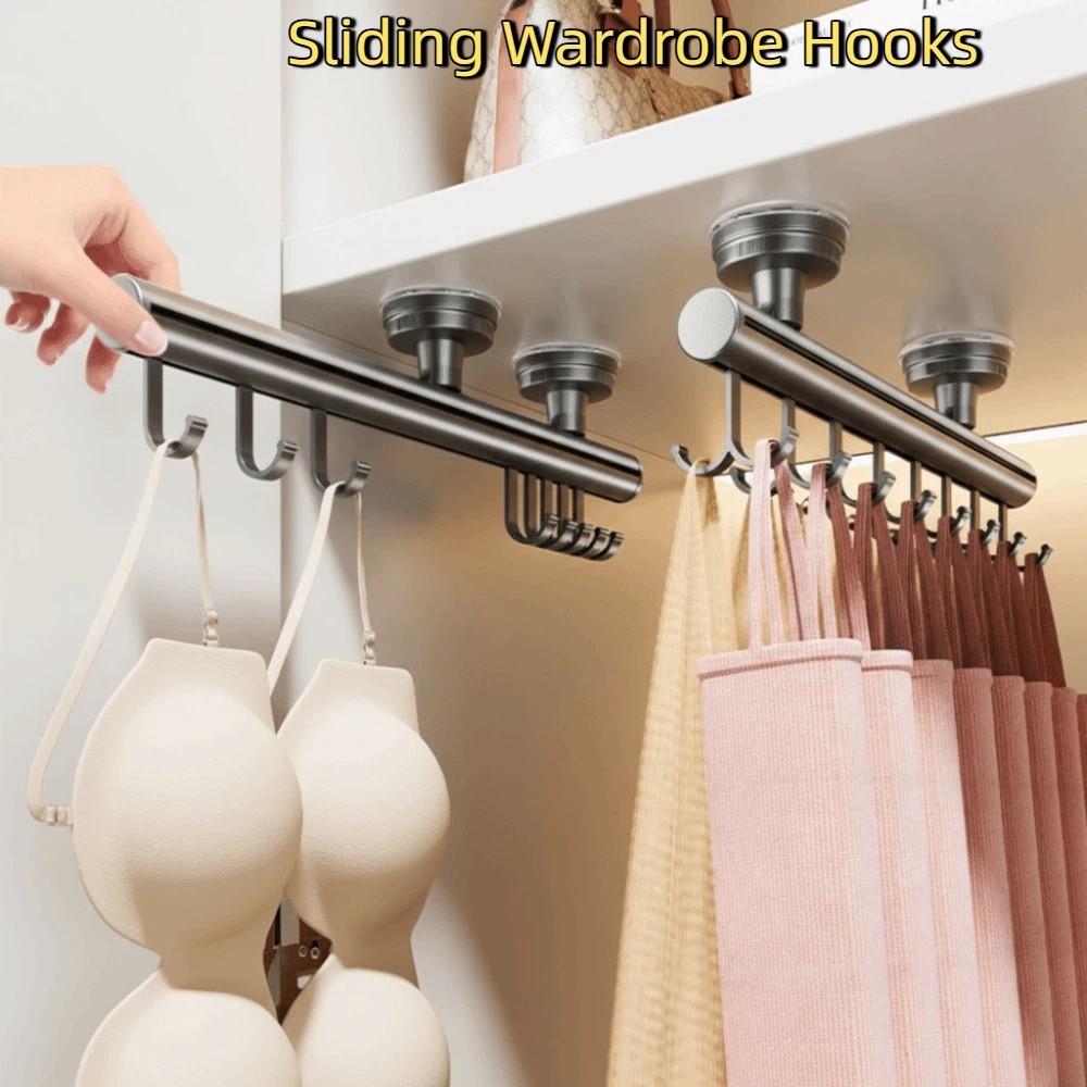 Space Saving Sliding Wardrobe Hooks Removable Adjustable Pull-Out Clothes Hanger No-Drill Moisture-proof Vest Hook