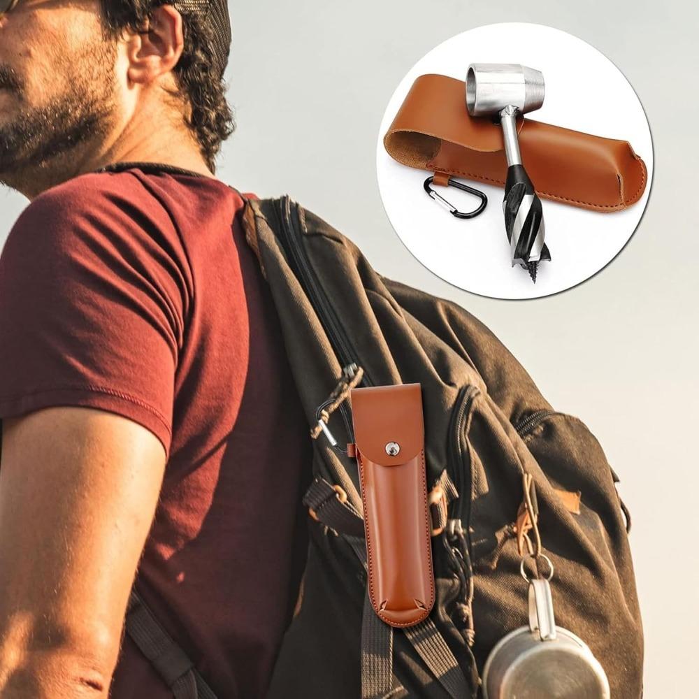 Survival Settlers Tool Bushcraft Hand Auger Wrench Scotch Eye Wood Drill Manual Drill Wrench Bushcraft Survival Tool with Leather Pouch and Hook