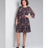 2025 Spring/Summer European & American Women's Plus Size Chiffon Printed Dress with Seven-Sleeve Design