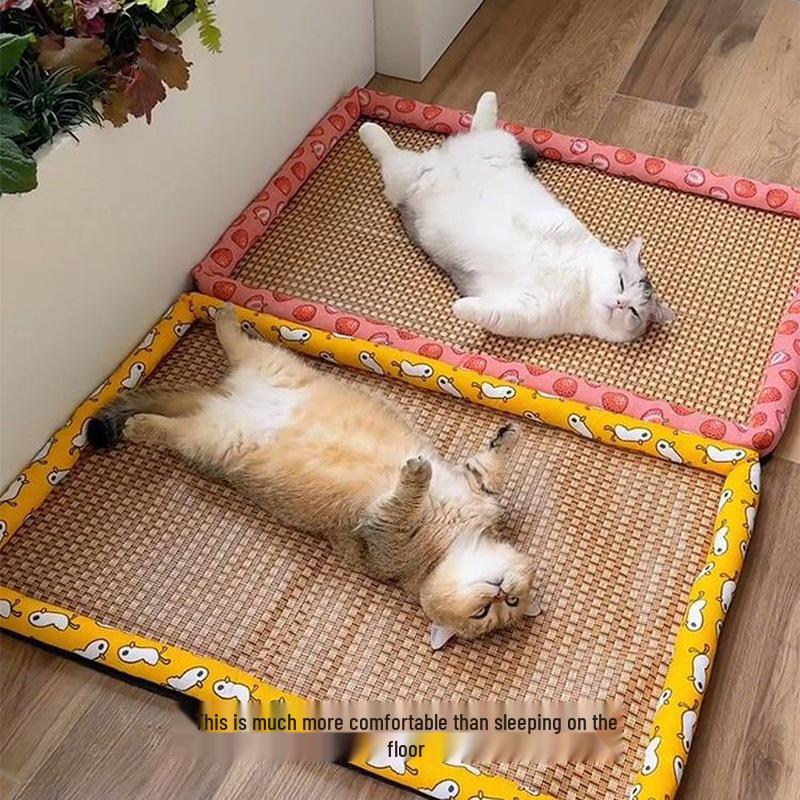 Плетеная лежанка для кошки с охлаждающим летним матом - Универсальный дизайн для всех сезонов