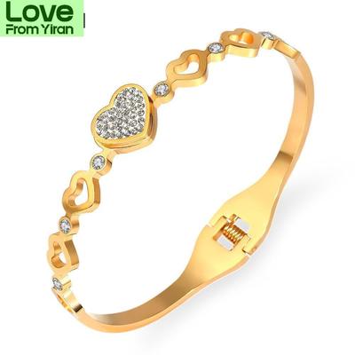 Новые модные браслеты из нержавеющей стали с сердечком и глиняными стразами, красивые браслеты для женщин, ювелирные изделия