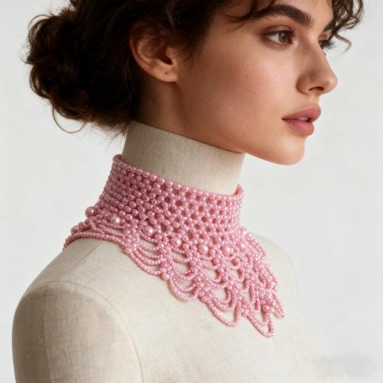 Imitation Pearl Fake Collar Necklace Hollow Design Multi Layer Detachable Collar Solid Color Dress