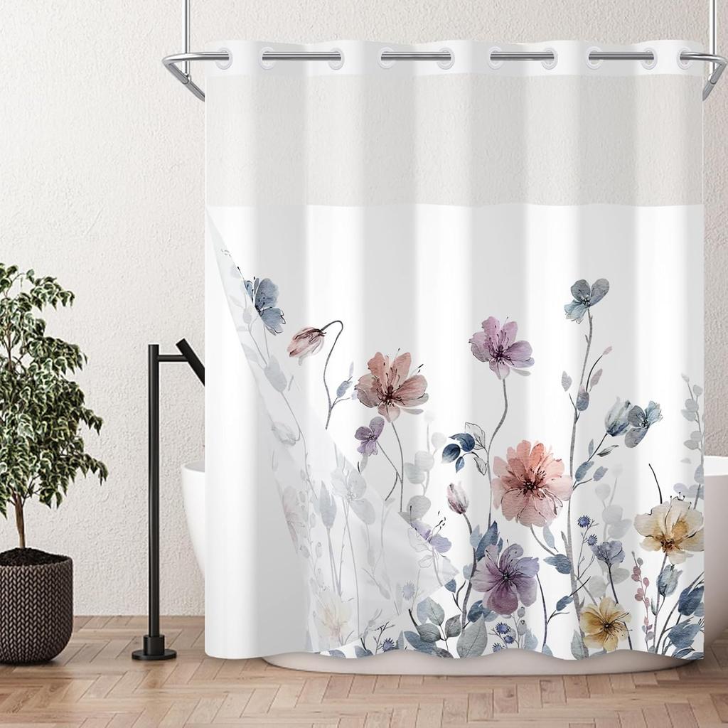 No Hooks Needed Blue Marble Shower Curtain Set with Snap-in Liner, Modern Abstract Shower Curtains for Luxury Hotel Grade Spa-Like Bathroom Decor
