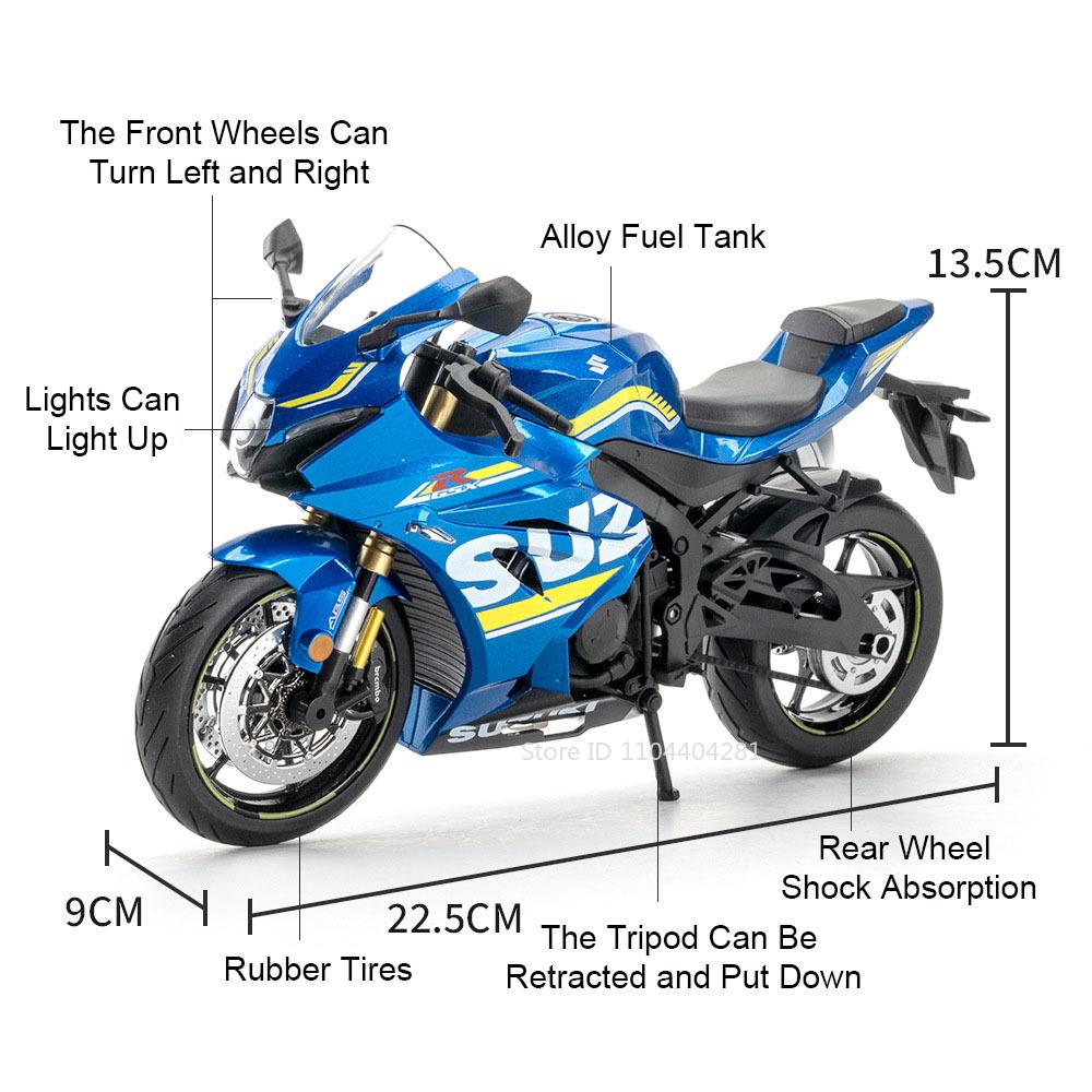 1:9 Моделей мотоциклов Suzuki Gsx-1000r Hayabusa из сплава, Игрушки, Литые автомобили, Рулевое управление передним колесом, Со светом, Игрушка-украшение, Подарки для мальчиков