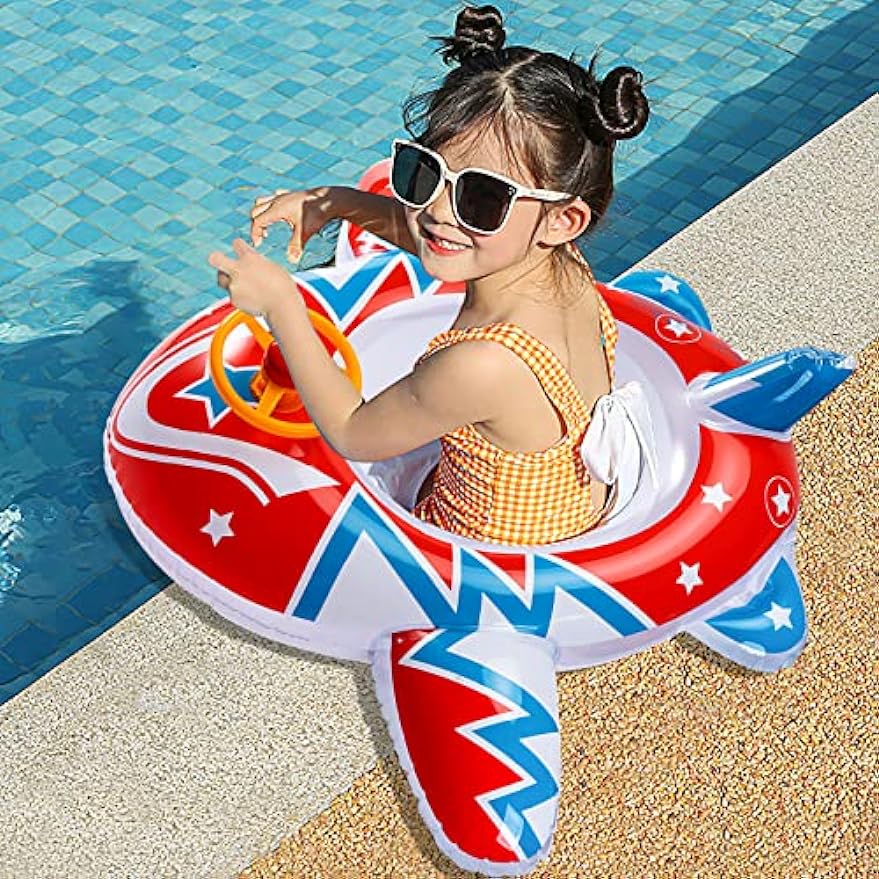 Baby Car Swimming Ring, Swimming Seat, Baby Swimming Aid with Steering Wheel Handle, Swimming Hoops, Baby Swimming Trainer, Boat From 1-5 Years Old