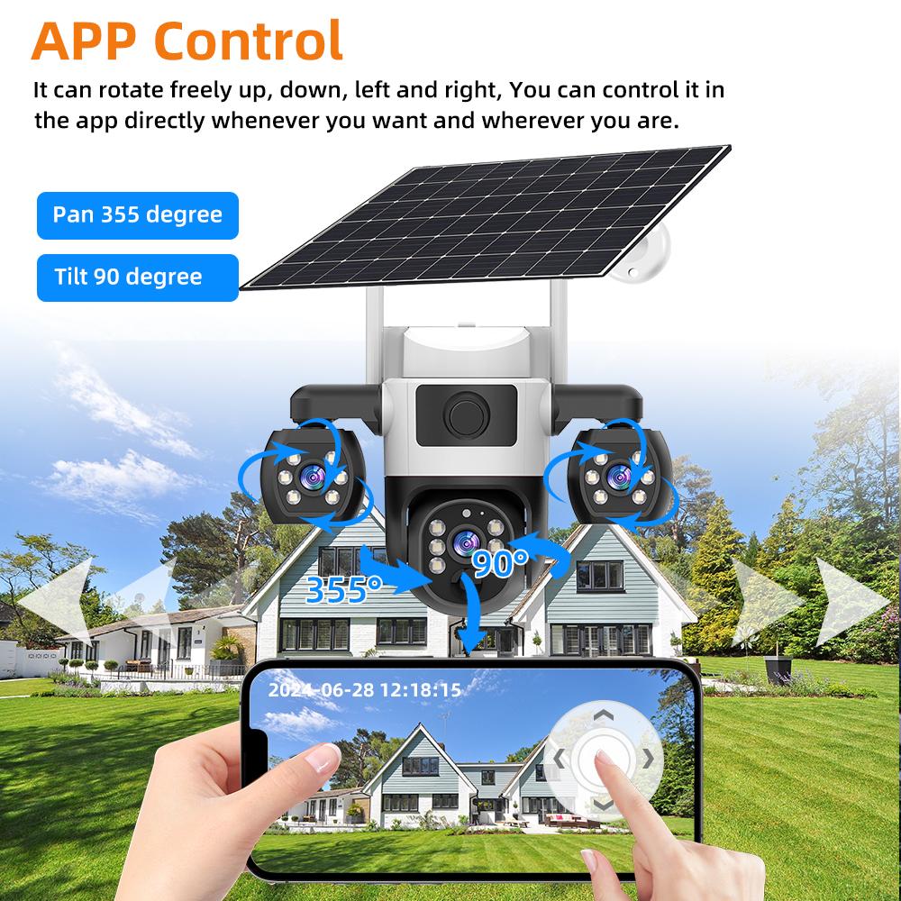 V380 Pro WiFi Солнечная Камера Уличная Тройная Линза PIR Детекция Человека Ночное Видение PTZ Беспроводные IP Камеры CCTV Защита Безопасности