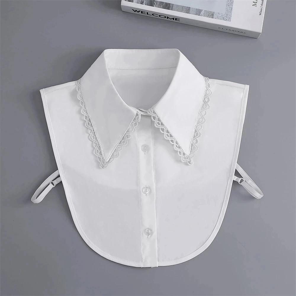 New Women White Lace Fake Collar Vintage Shirt Detachable Collar Front Tie Men Lapel Blouse Top Sweater Cotton False Collars