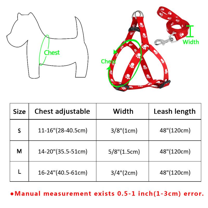Милый комплект поводков и шлейки для собак с принтом лап, нейлоновая регулируемая шлейка для собак, поводок для прогулок для маленьких и средних собак