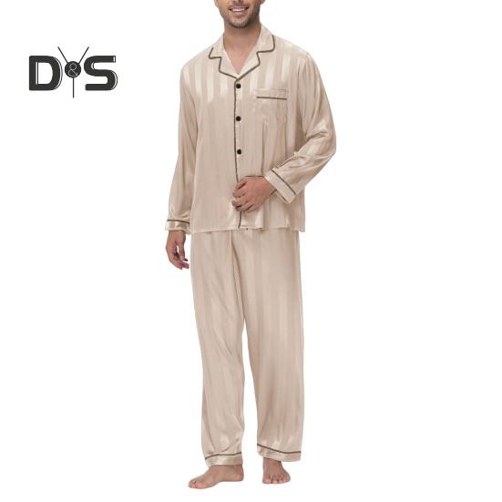 2 шт./компл. Шелковый атласный мужской пижамный комплект с пуговицами, длинными рукавами, верхом из пижамы с воротником-стойкой, пуговицами спереди, нагрудным карманом, длинными штанами, одежда для сна