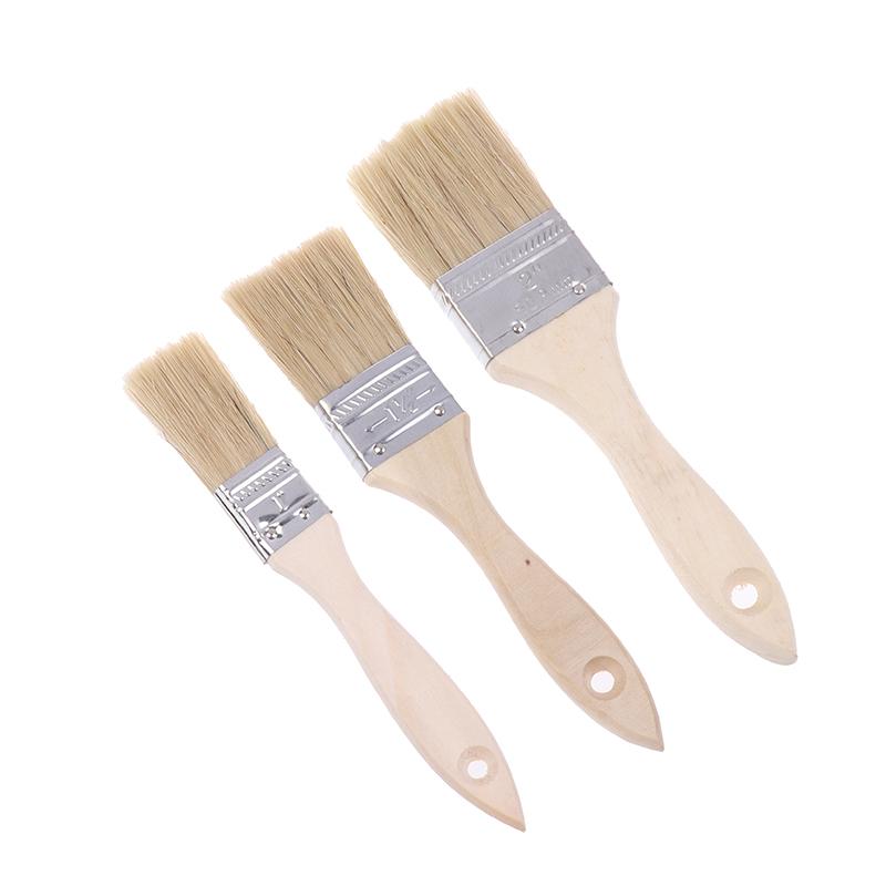 3Pcs Paint Brush Wooden Handle Bbq Brush Soft Hair Painting Brushes For Wall And Furniture Paint Tool Set
