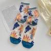Novelty Harajuku Retro Summer Thin Transparent Glass Socks Women Girls Floral Print Cute Socks Japanese Style Crystal Silk Socks