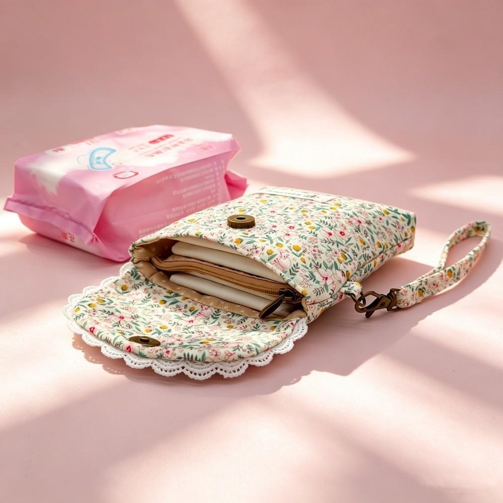 Pastoral Style Lipstick Makeup Bag Cotton Cosmetic Bag Sanitary Napkin Storage Bag for Women Girls